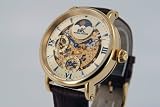 Adee Kaye Mens Mechanical Dual Timezone Skeleton Watch with Sun and Moon Dial