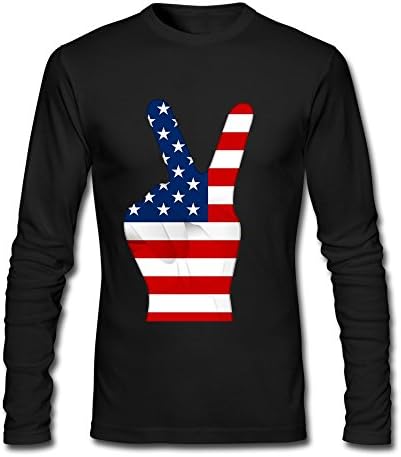 LINEINKE US Flag Victaory Long Sleeve T-Shirt For Men Black