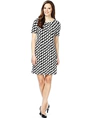 A-Line Monochrome Crescent Print Tunic Dress