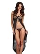Sexy Long Open front Gown Nightgown Set with Matching Thong Leopard and Chiffon M or L