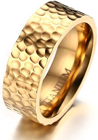 8mm Men's Titanium Wedding Band Ring 18k Gold Plated Hammered Finish With Comfort Fit (11)
