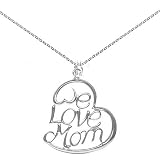 Sterling SIlver WE LOVE MOM Heart Pendant on 16-18in Adjustable Necklace