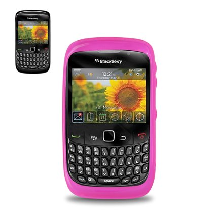 Fashionable Perfect Fit Polymer Protector Skin Cover Cell Phone Case with Screen Protector for RIM Blackberry Curve 8520 AT&T, T-Mobile - Hot Pink