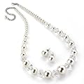Pearl & Bead Fashion Necklace & Pierced Stud Earrings Set Cream