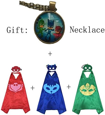 3 Packs PJ Masks Inspired Costumes Cape &amp; Mask + Pendant Necklace Cosplay