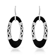 Earrings With Precious Stones - Genuine Clean Diamonds and Onyxes Made in 14K White Gold. Total item weight 8.0g Length 48mm