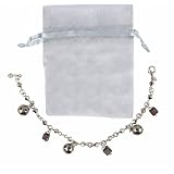Bracelet - B274 - Fire Polished Glass and Swarovski (tm) Crystal Beads - Adjustable to Fit + Matching Organza Bag ~ Gunmetal (Gray / Grey)