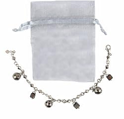 Bracelet - B274 - Fire Polished Glass and Swarovski (tm) Crystal Beads - Adjustable to Fit + Matching Organza Bag ~ Gunmetal (Gray / Grey)