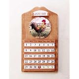 Solid Wood Rooster Portrait Clock Perpetual Calender