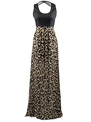 Leopard Print Scoop Neck Sleeveless Mesh Slit Cutout  Dress