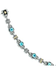 Sterling Silver with 14k Gold 4.57 Swiss Blue Topaz 7.5in Bracelet - Antique Boutique - Vintage Style - Jewelry