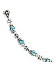 Sterling Silver with 14k Gold 4.57 Swiss Blue Topaz 7.5in Bracelet - Antique Boutique - Vintage Style - Jewelry