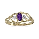 10k Yellow Gold Oval Amethyst And Diamond Ring