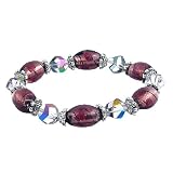 Bracelet - B63 - Faceted Glass Beads and Square Murano Style Glass Beads - Stretch ~ Clear and Amethyst Purple