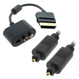 GTMax RCA Optical Audio Adapter Cable + Black 25Feet Optical Toslink Male to Male Fiber Optic Gold Plated Cable for Microsoft XBOX 360