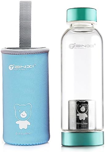 TIANXI Stylish Portable Real Borosilicate Glass Water Bottle Outdoor travel insulated tumblers Tea cup with tea Infuser 15.6 Oz blue color