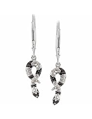 Sterling Silver Black Spinel and Diamond Snake Earrings -- LIFETIME WARRANTY