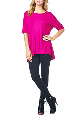 82 Days Women'S Rayon Span High & Low Short Sleeves Tunic - Solid