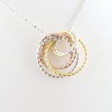 Tri-Color Gold Plated Rings Sterling Silver Diamond Cut Ball Nickel Free Chain Necklace Italy 16-18 Inch