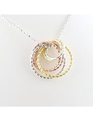 Tri-Color Rose, Yellow Gold Plated Rings Sterling Silver Diamond Cut Ball Nickel Free Chain Necklace Italy 18 Inch