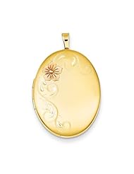 Sterling Silver Gold-Plated 26mm Satin Floral Locket. Metal Wt- 6.4g