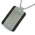 Stainless Steel Dog Tag Pendant with Diamond-Accent and Black Plating, 22''