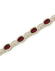 14kt Yellow Gold Oval Garnet and Diamond Bracelet