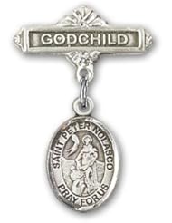 Sterling Silver Baby Badge with St. Peter Nolasco Charm and Godchild Badge Pin
