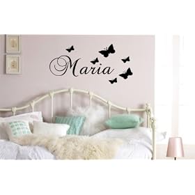 Personalised butterfly wall name 57x20 cm vinyl sticker art