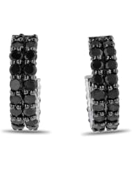2ct Black Diamond Pave Hoop Huggy Earrings Crafted In Solid Sterling Silver