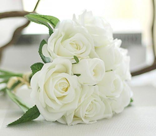 1 Bunch simulate bridal bouquet artificial silk flowers romantic rose in beautiful colours for home party wedding decoration white