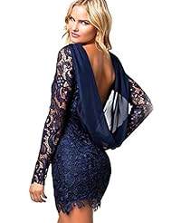 Sexy Chiffon/Polyester Long Sleeves Draped Backless Lace Cocktail Short Sheath Bodycon Dress/Club Dress/Evening Dress/Party Dress/Mini Dress 