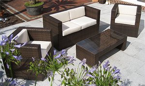 NOBLESSE Roma S, Gartenmöbel Rattan bestehend aus 1 Sitzbank, 2 Sessel, 1 Tisch. dunkelbraun