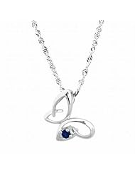 De Buman 0.16ctw Genuine Sapphire & Solid 925 Silver Necklace (With Silver Chain)