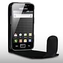 FLIP LEDER HANDYTASCHE ETUI CASE H&Uuml;LLE F&Uuml;R SAMSUNG GALAXY ACE S5830 IN SCHWARZ