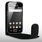 FLIP LEDER HANDYTASCHE ETUI CASE HÜLLE FÜR SAMSUNG GALAXY ACE S5830 IN SCHWARZ
