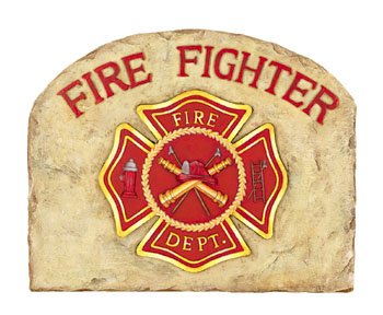 YARD ART PLAQUE FIRE FIGHTER SHIELD GARDEN