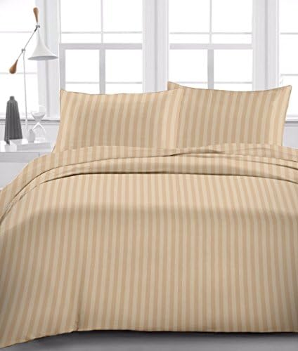 Luxury 100% Egyptian Cotton 600 Thread Count 4PC's Sheet Set (Queen, Taupe Stripe) Deep Pocket 8"