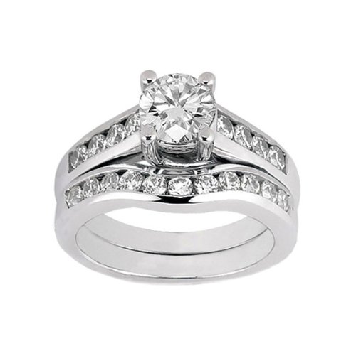 1.40 CT TW 4-Prongs Diamond Engagement Bridal Set in 14k White Gold