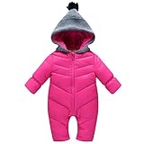 Snone ベビー カバーオール ロンパース フード付 冬 防寒アウター ジャンプスーツ 綿入れ 赤ちゃん　新生児 子供　男女兼用　90-120cm ローズレッド/ネイビー