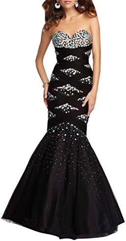 LISTEN TO ME Women's Sweetheart Beaded Mermaid Gown Long Evening Dress Black