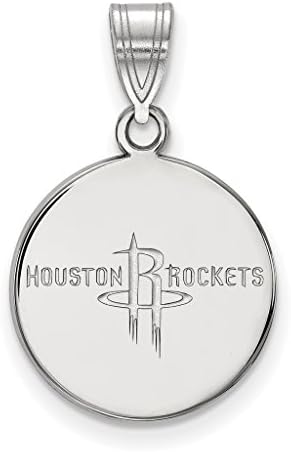 925 Sterling Silver Rhodium-plated Polished &amp; Laser-Cut NBA Houston Rockets Medium Disc Charm Pendant