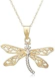 10k Two-Tone Gold Dragonfly Pendant, 18″