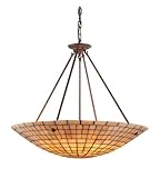 ELK Lighting 8821/6+6 Stone Mosaic 12 Light Pendant in Dark Antique Brass And Quartz Mosaic Stone