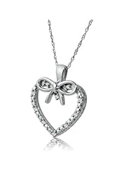 Sterling Silver Diamond Heart and Bow Necklace on an 18inch Chain (1/10ct tw)