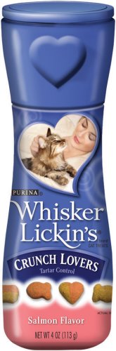 Whisker Lickins Crunch Lovers Cat Treats Salmon Flavor, 4-Ounce Canister (Pack of 10) by Whisker Lickins