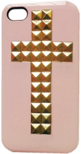 DIY Punk Cross Style Mobile Phone Case for iPhone 4 4S Mobile Cover with Studs and Spikes Pink Gold