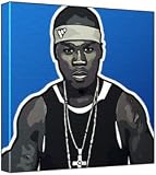 50 Cent - Pop Art Print (Multicolour; Blue Background) 30 x 30 x 2 cm Medium Square Deep Box Canvas