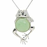 Sterling Silver Green Chinese Jade Frog with Cubic Zirconia Pendant