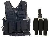 Ultimate Arms Gear Tactical Scenario Combo Combination Package Kit Set Include - Stealth Black Paintball Airsoft Battle Gear Tank - Armor Pod Vest + Ultimate Arms Gear Tactical Black Triple Universal Paintball 3 Pods Drop Leg Carrier Pouch Utility Rig Harness System